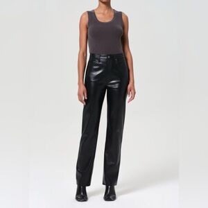 Agolde Black Recycled Leather Mid Rise Straight Pants Jeans New Size 32